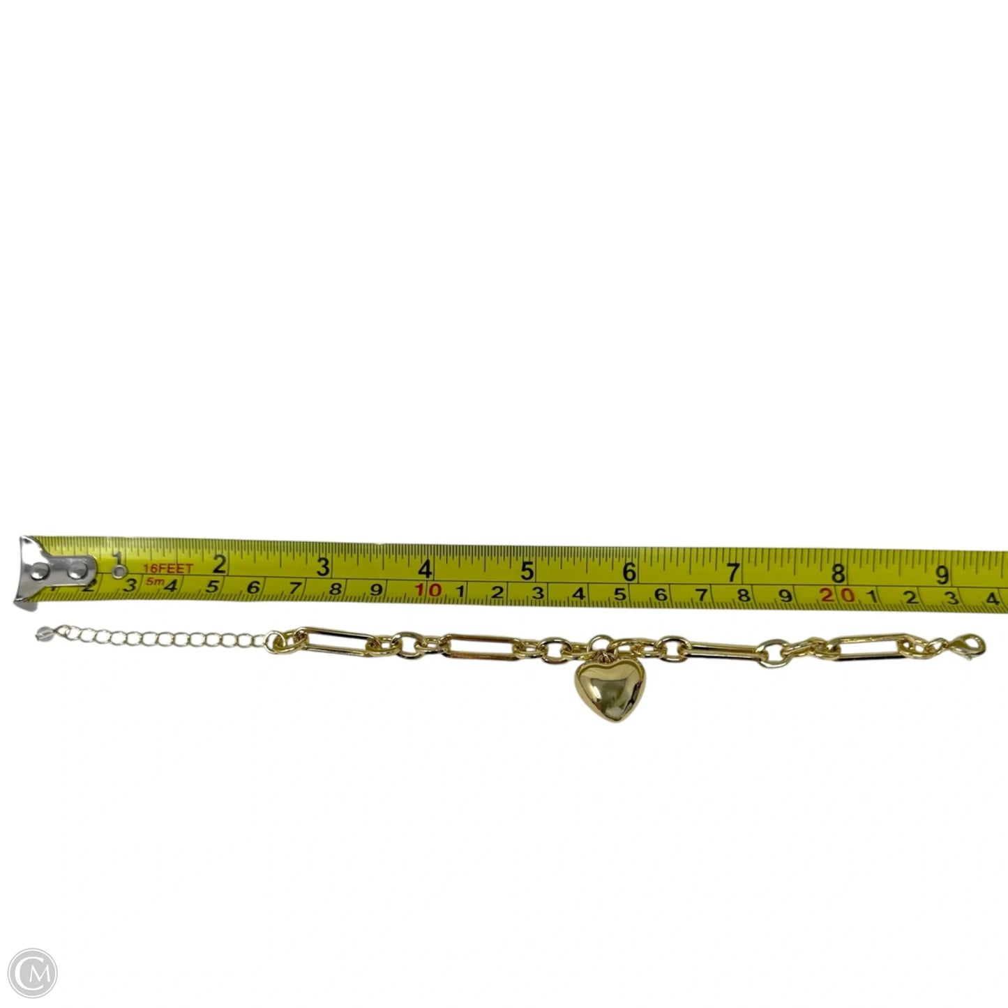 Gold Tone Paperclip Chain Heart Charm Bracelet