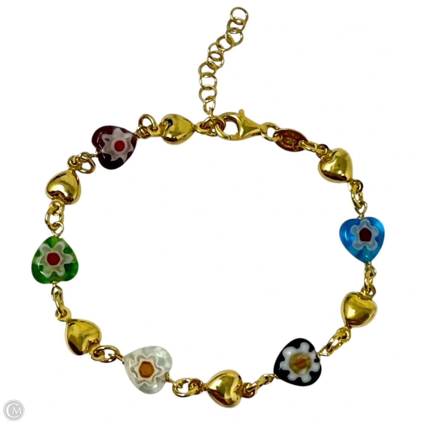 Gold Over Sterling Silver Murano Glass Heart Bracelet By Dyadema Italy