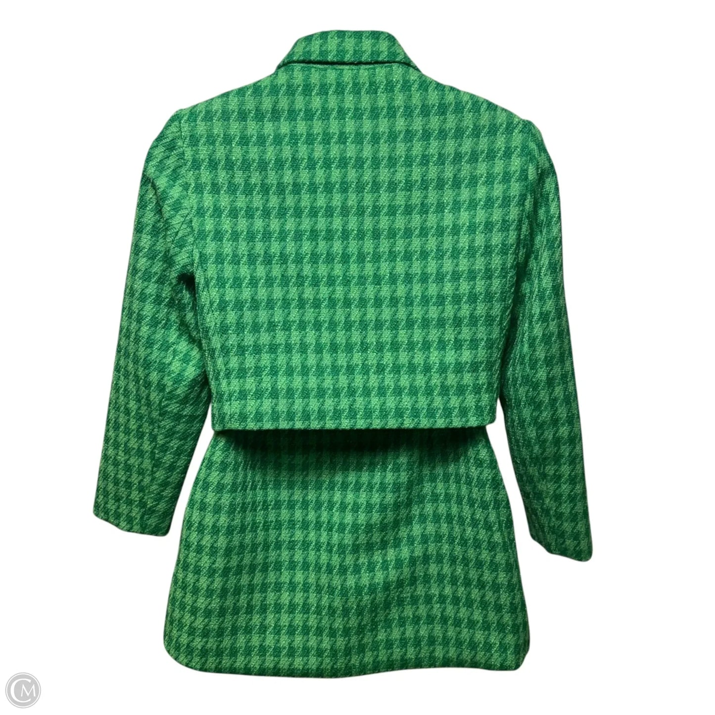 Cropped Tweed Blazer & Mini Skirt Set 2pc In Green, Size: L