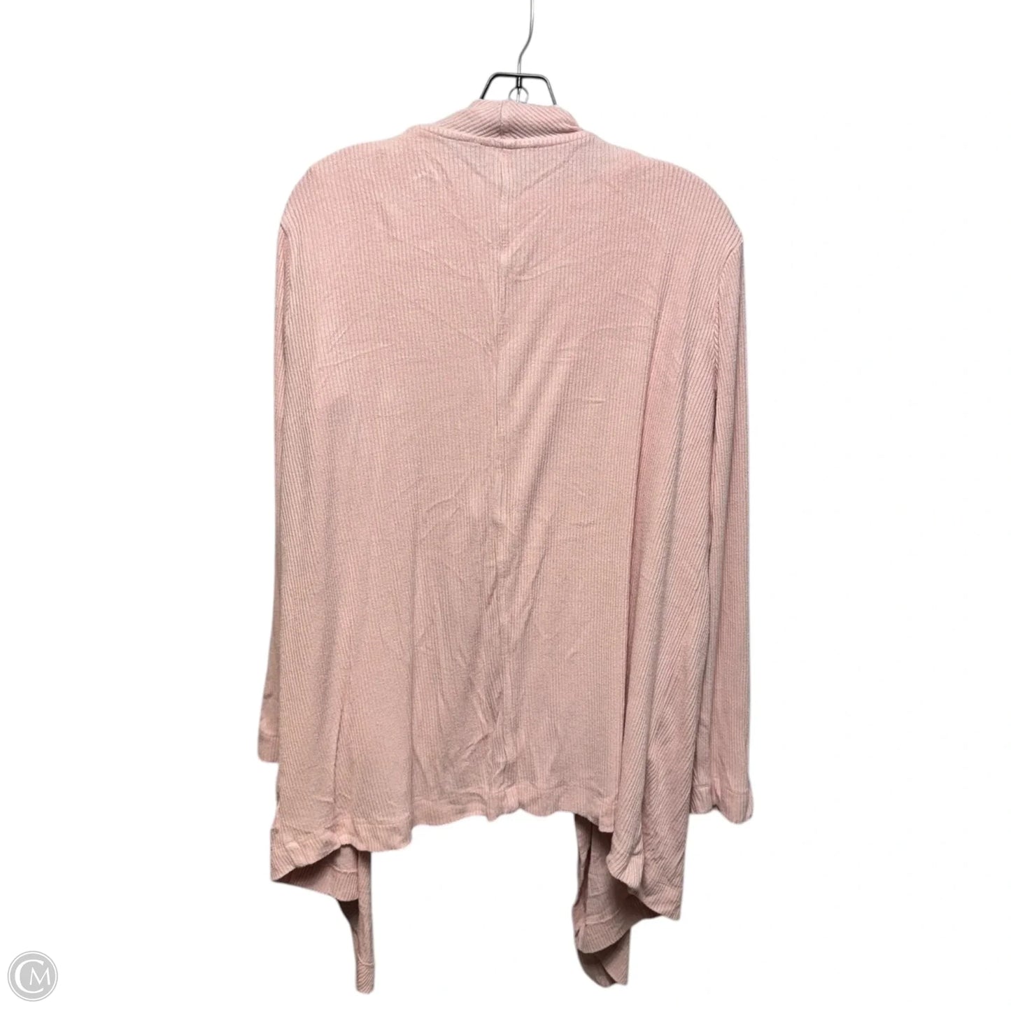Long Sleeve Ribbed Drape Front Cardigan & Ribbed V Neck Top 2pc By Karen Kane In Pink, Size: L