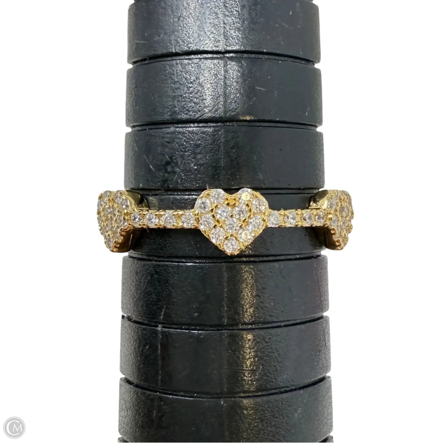 Gold Over Sterling Silver 3 Station Pavé CZ Hearts Ring, Size: 7