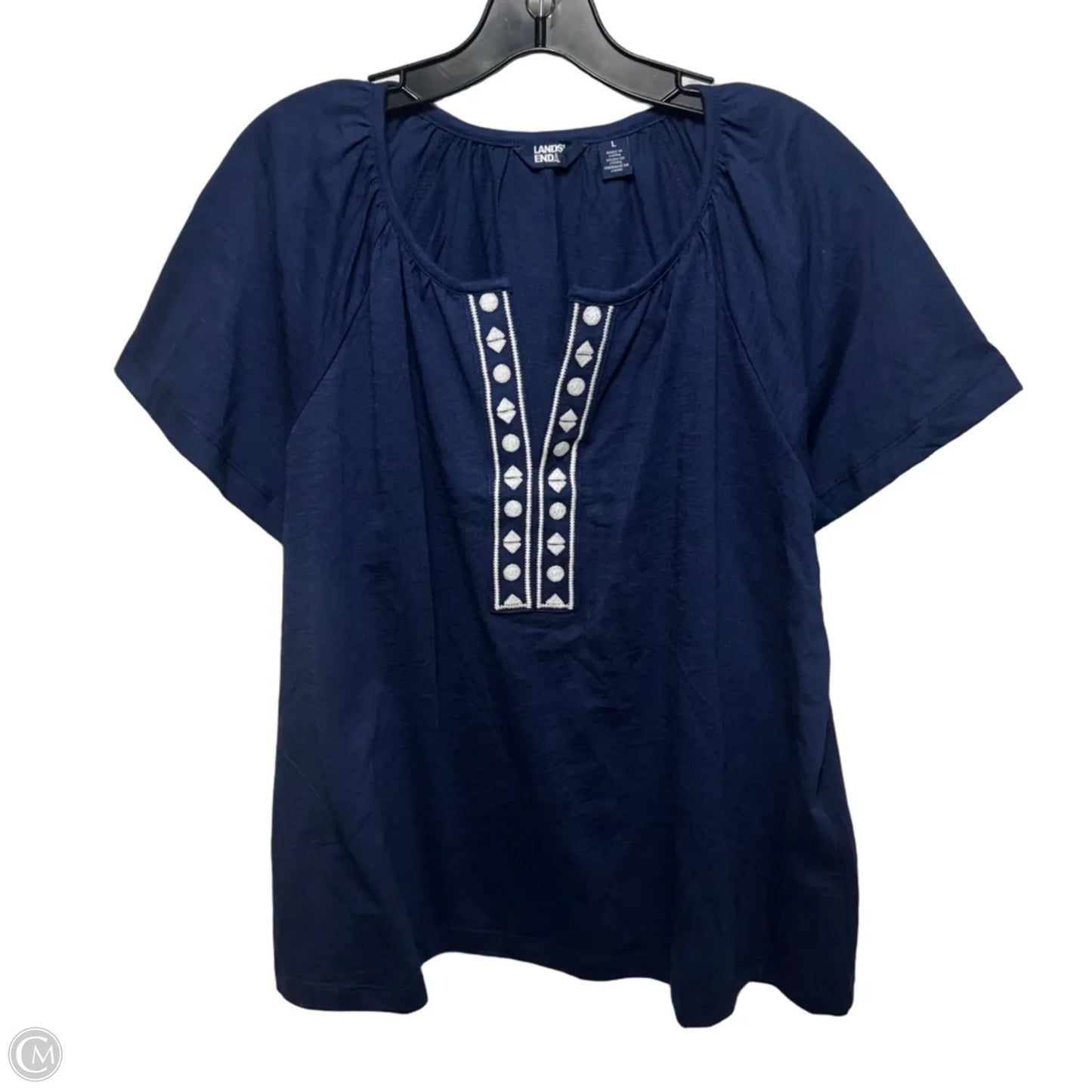 Top Short Sleeve By Lands End In Navy, Size: L