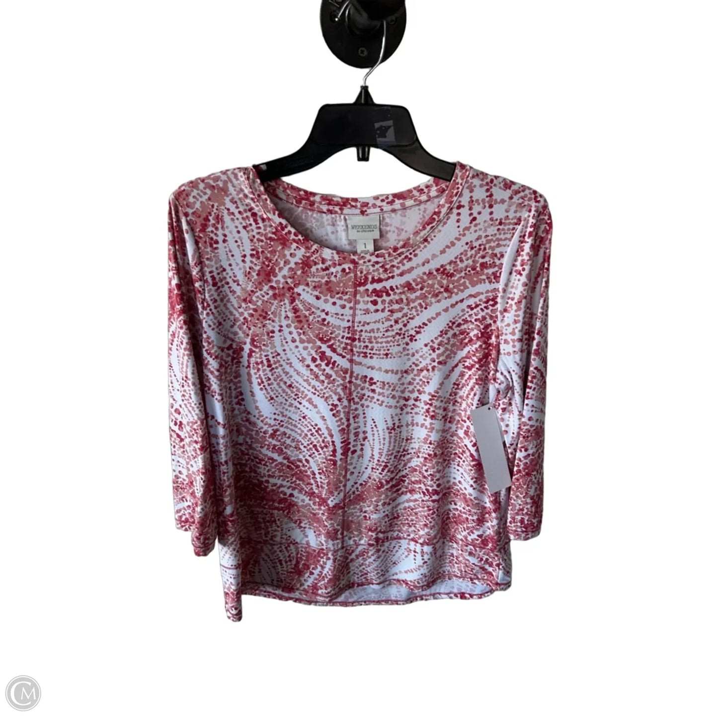 Top 3/4 Sleeve By Chicos In Red & White, Size: M