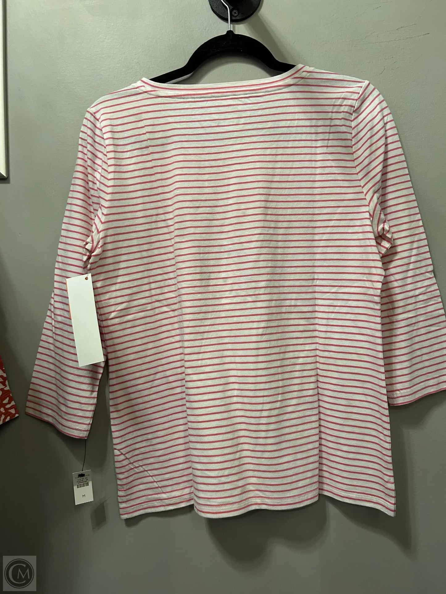 Top Long Sleeve By Talbots In Pink & White, Size: M