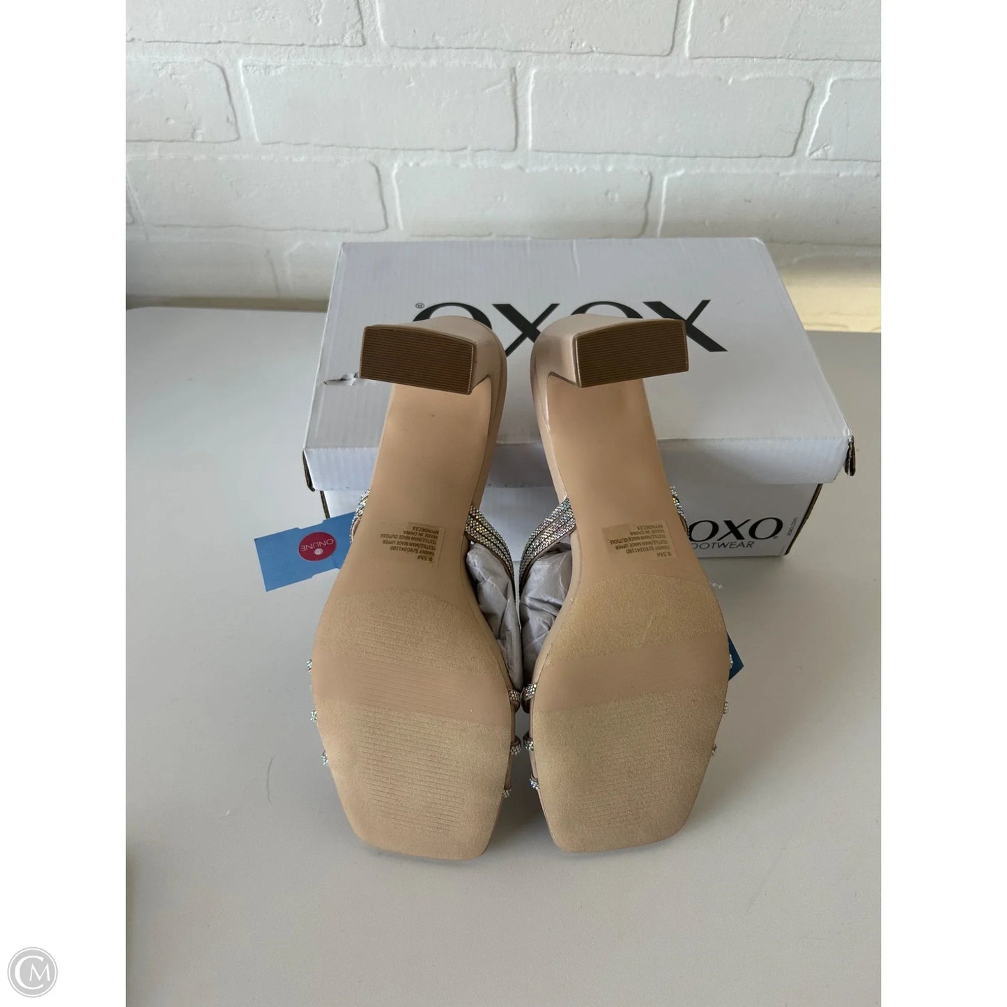 Sandals Heels Block By Xoxo In Silver & Tan, Size: 9.5