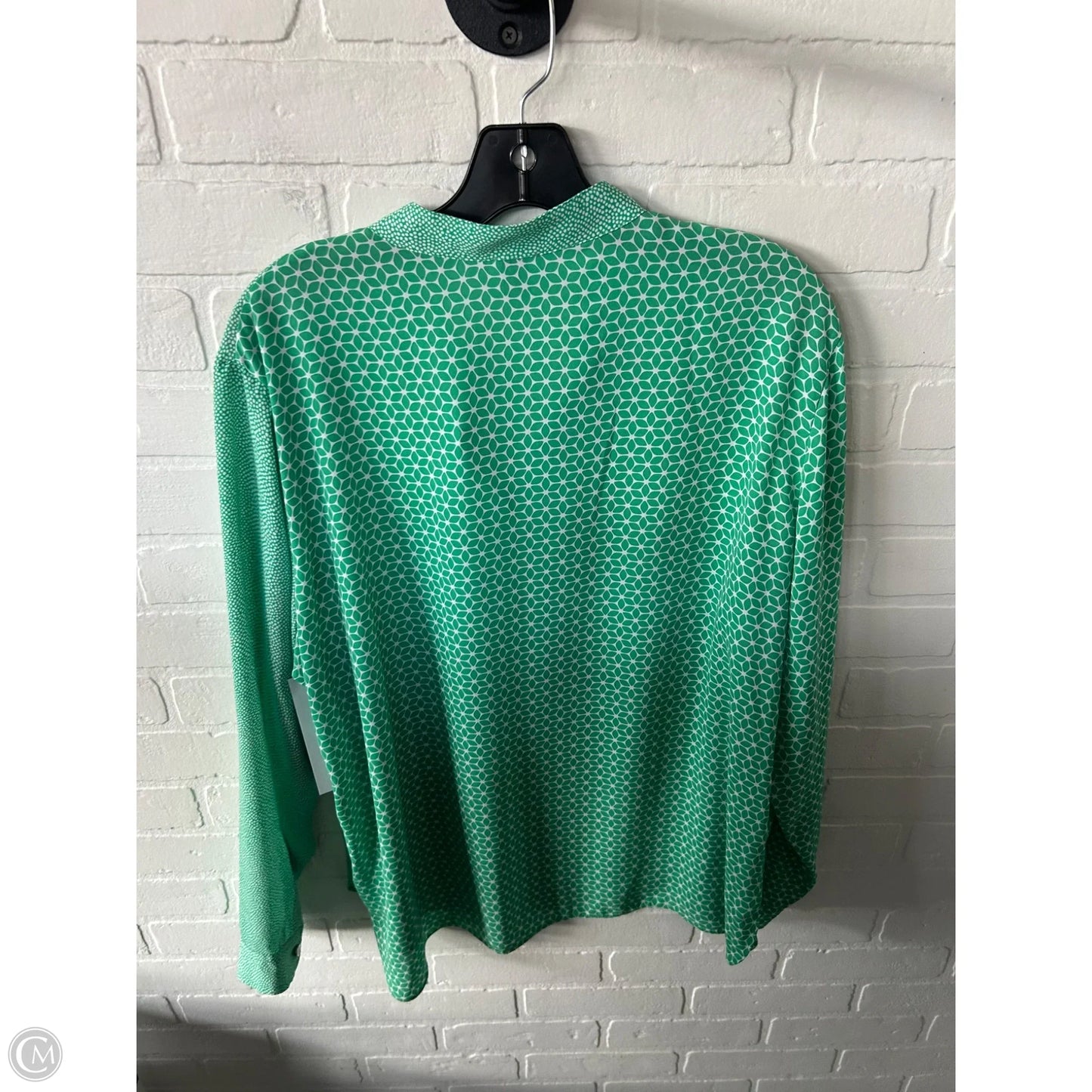 Blouse Long Sleeve By Anne Klein In Green & White, Size: Xl