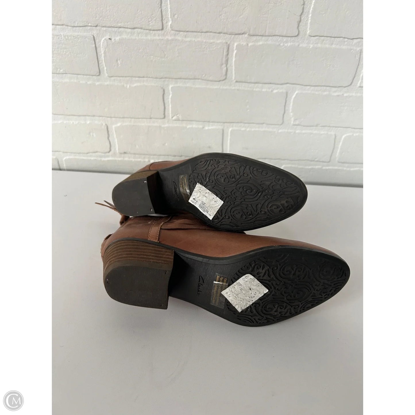 Boots Ankle Heels By Clarks In Brown, Size: 7.5