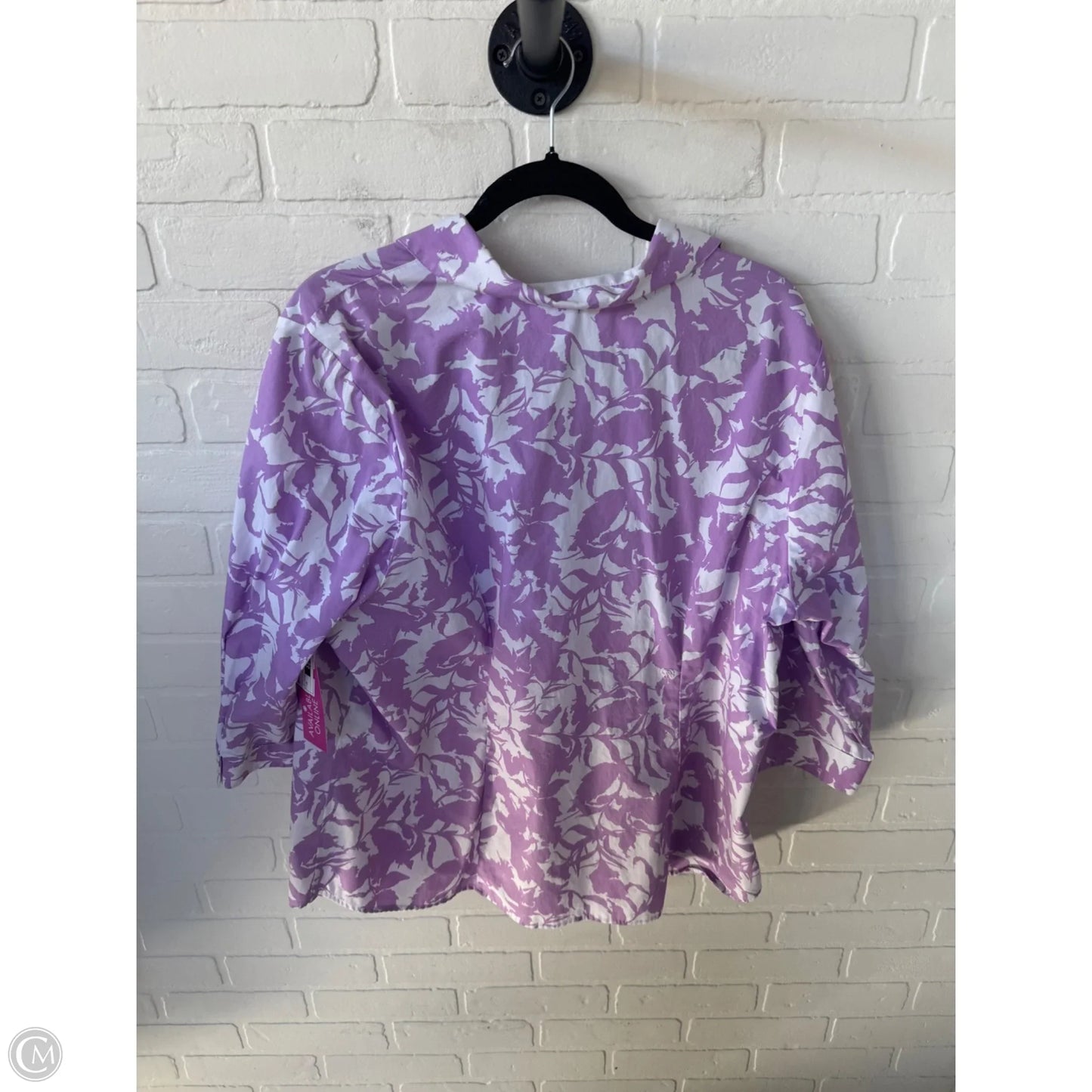 Top 3/4 Sleeve By Cj Banks In Purple & White, Size: 2x