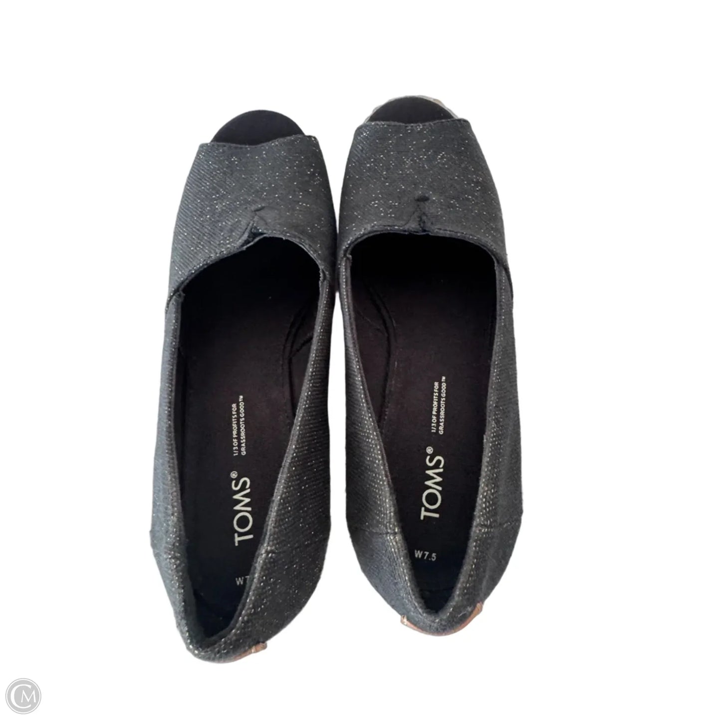 Sandals Heels Wedge By Toms In Black & Gold, Size: 7.5