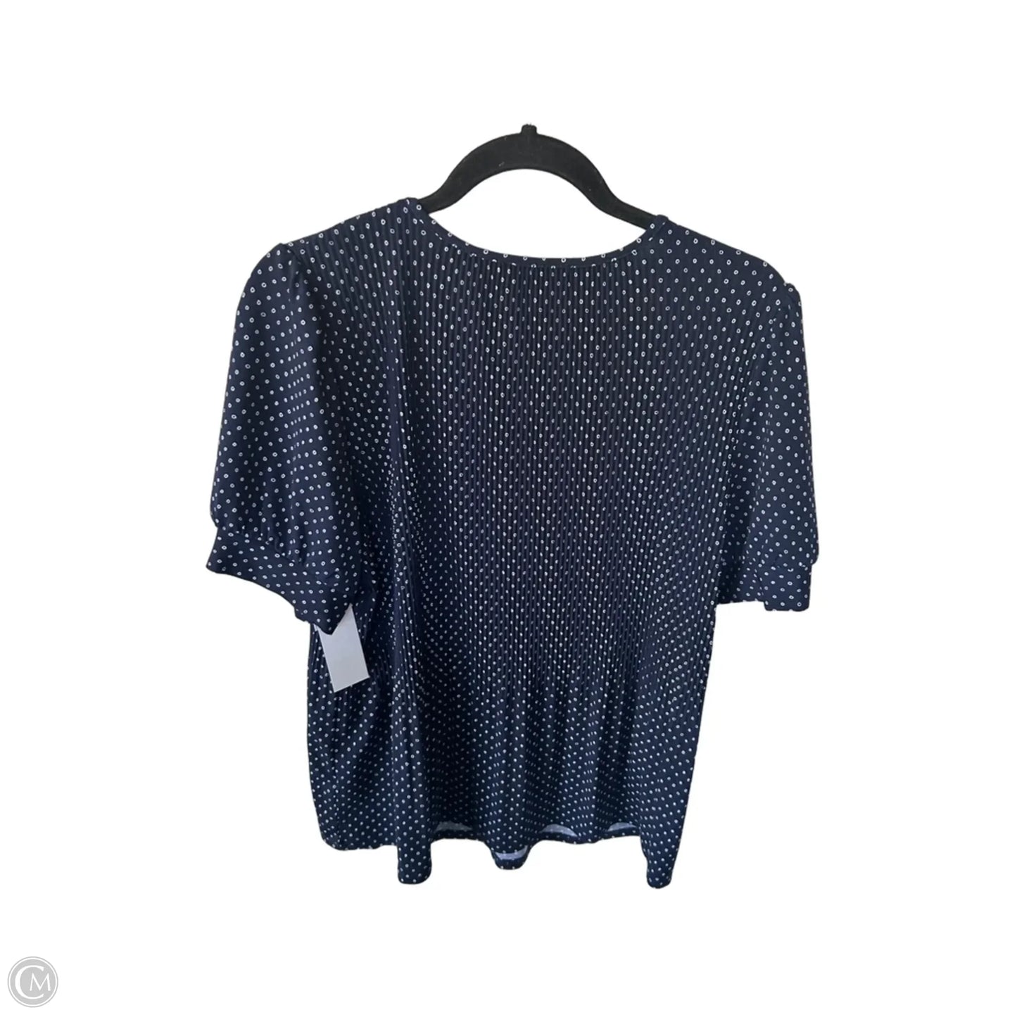 Blouse Short Sleeve By Adrianna Papell In Blue & White, Size: L