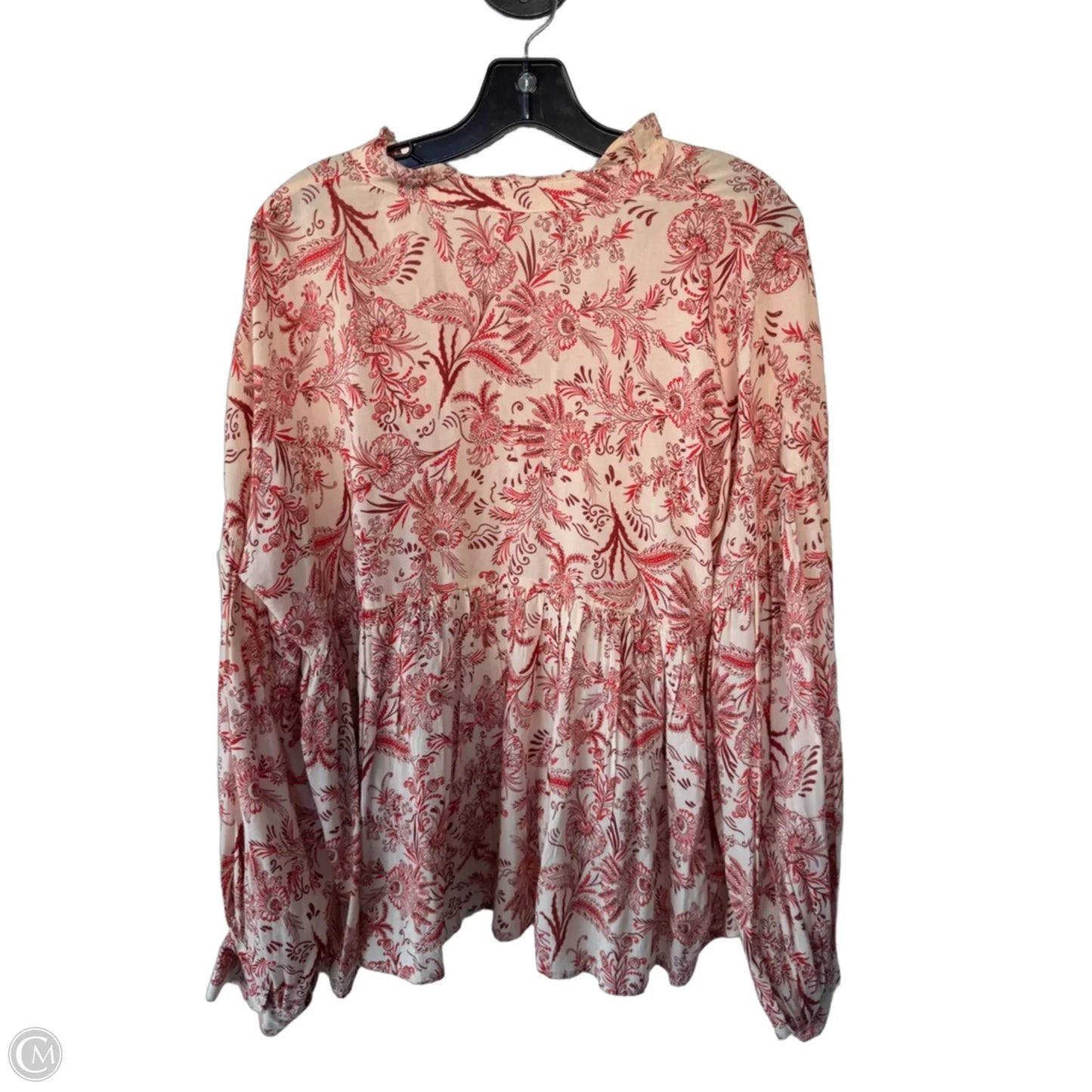 Blouse Long Sleeve By Anthropologie In Cream & Red, Size: L
