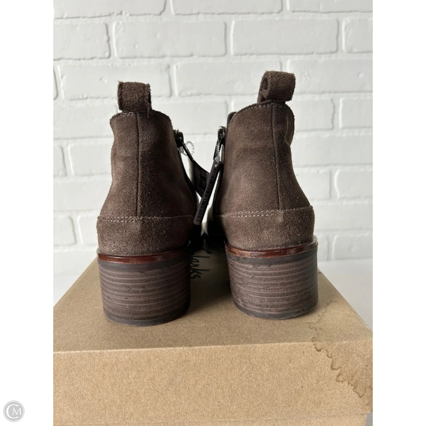 Boots Ankle Heels By Clarks In Brown, Size: 8.5