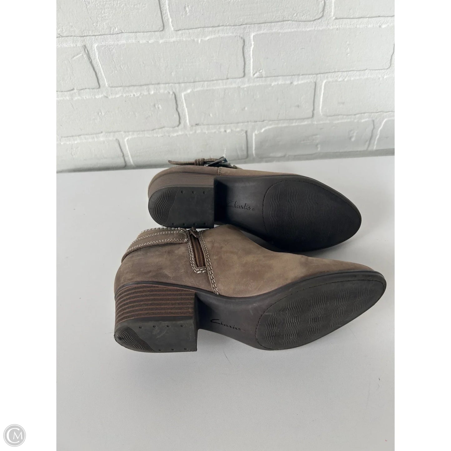 Boots Ankle Heels By Clarks In Brown, Size: 7