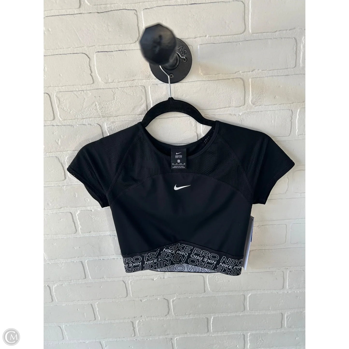 Athletic Top Short Sleeve By Nike In Black & White, Size: Xs