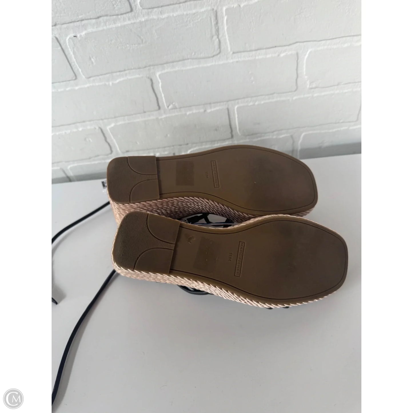 Sandals Heels Wedge By Marc Fisher In Black & Gold, Size: 11