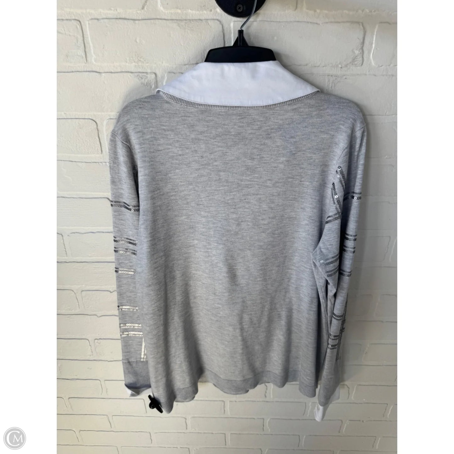 Sweater By Chicos In Grey & White, Size: M