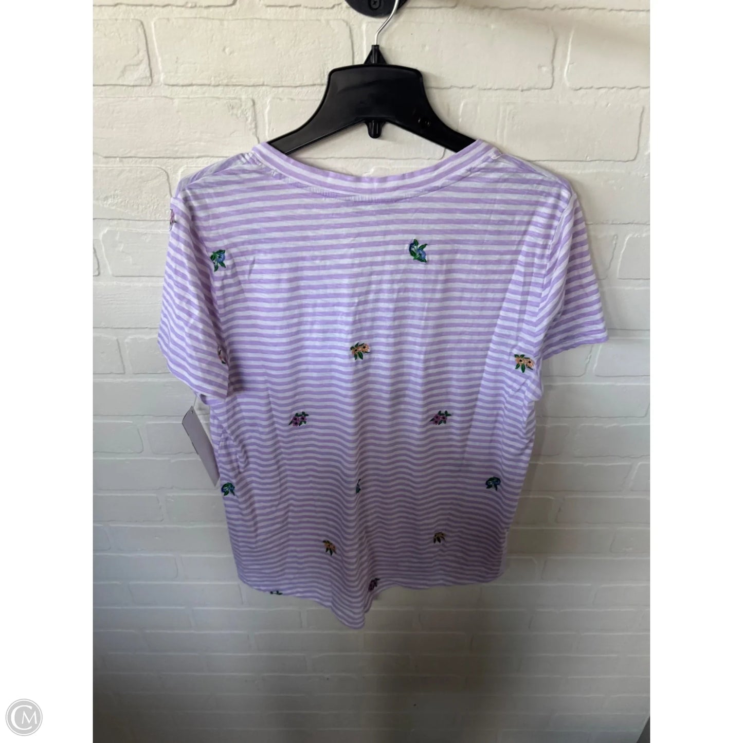 Top Short Sleeve By Loft In Purple & White, Size: L