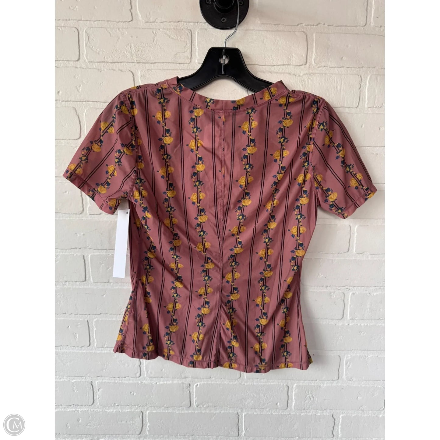 Top Short Sleeve By Free People In Pink & Yellow, Size: M