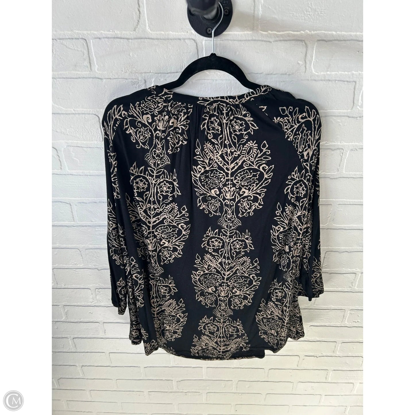 Top 3/4 Sleeve By Lucky Brand In Black & Tan, Size: 2x