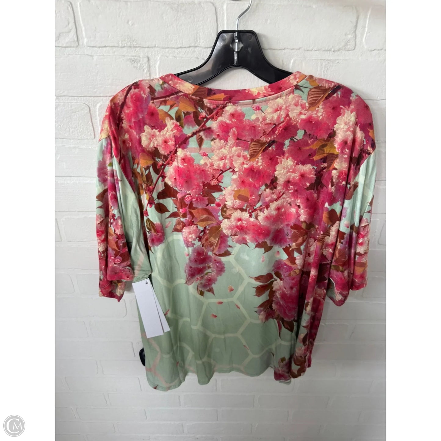 Top Short Sleeve Designer By Johnny Was In Green & Pink, Size: L