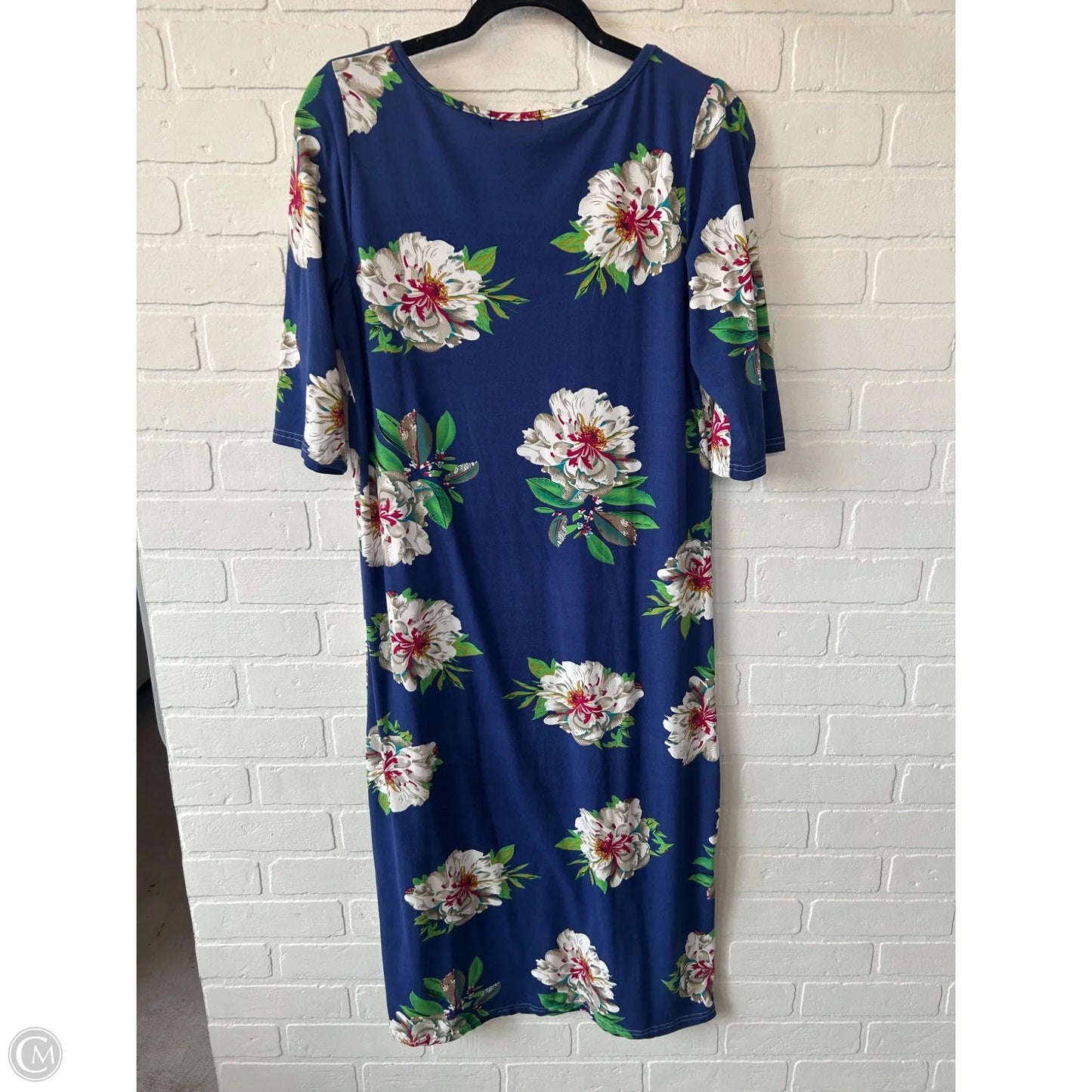 Dress Casual Midi By Cmc In Blue & White, Size: L