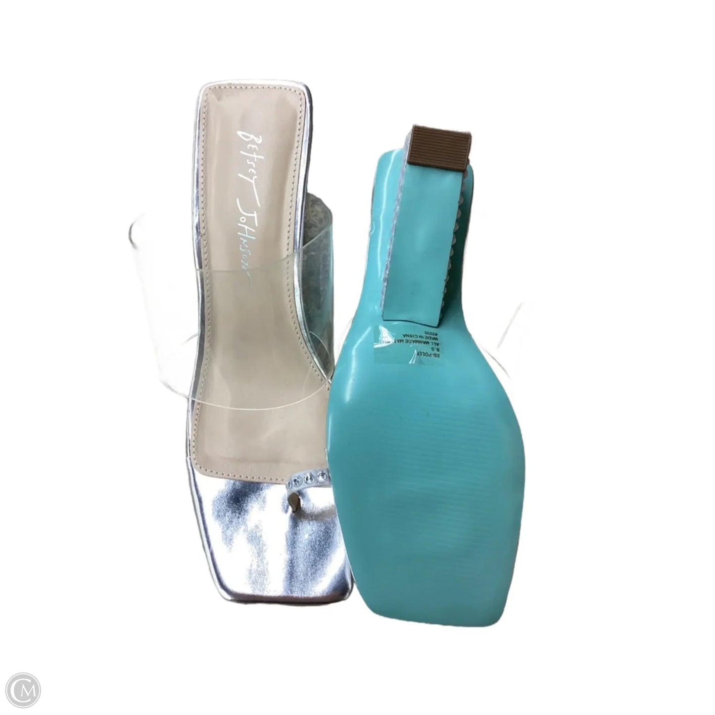 Sandals Heels Block By Betsey Johnson In Silver, Size: 8.5
