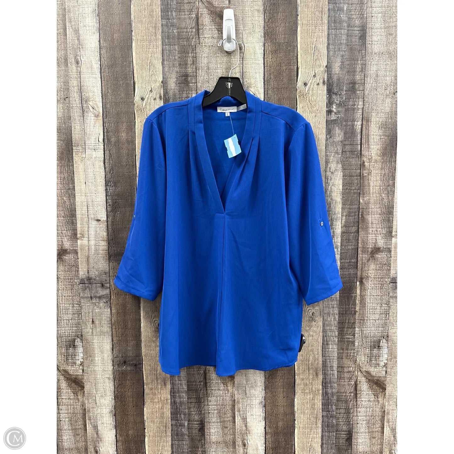 Top 3/4 Sleeve By Calvin Klein In Blue, Size: L
