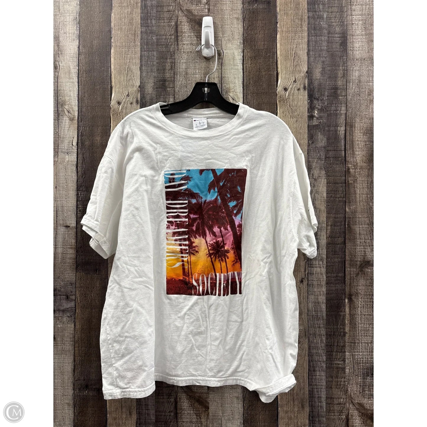 Athletic Top Short Sleeve By Champion In White, Size: L