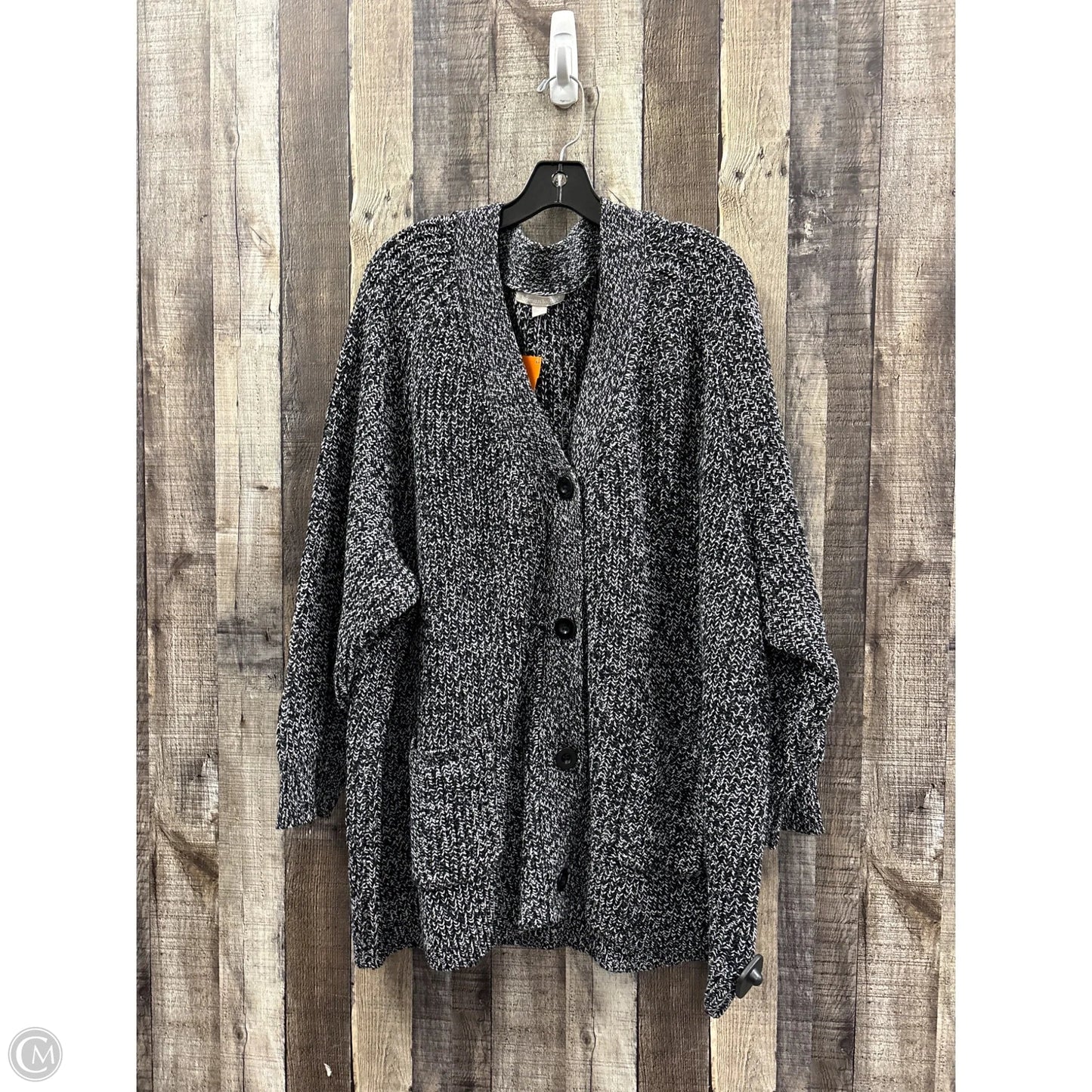 Sweater Cardigan By Woman Within In Black & White, Size: 4x