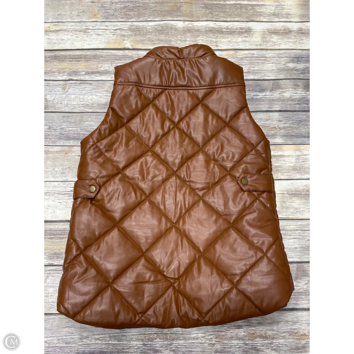 Vest Puffer & Quilted By Zenana In Brown, Size: Xl