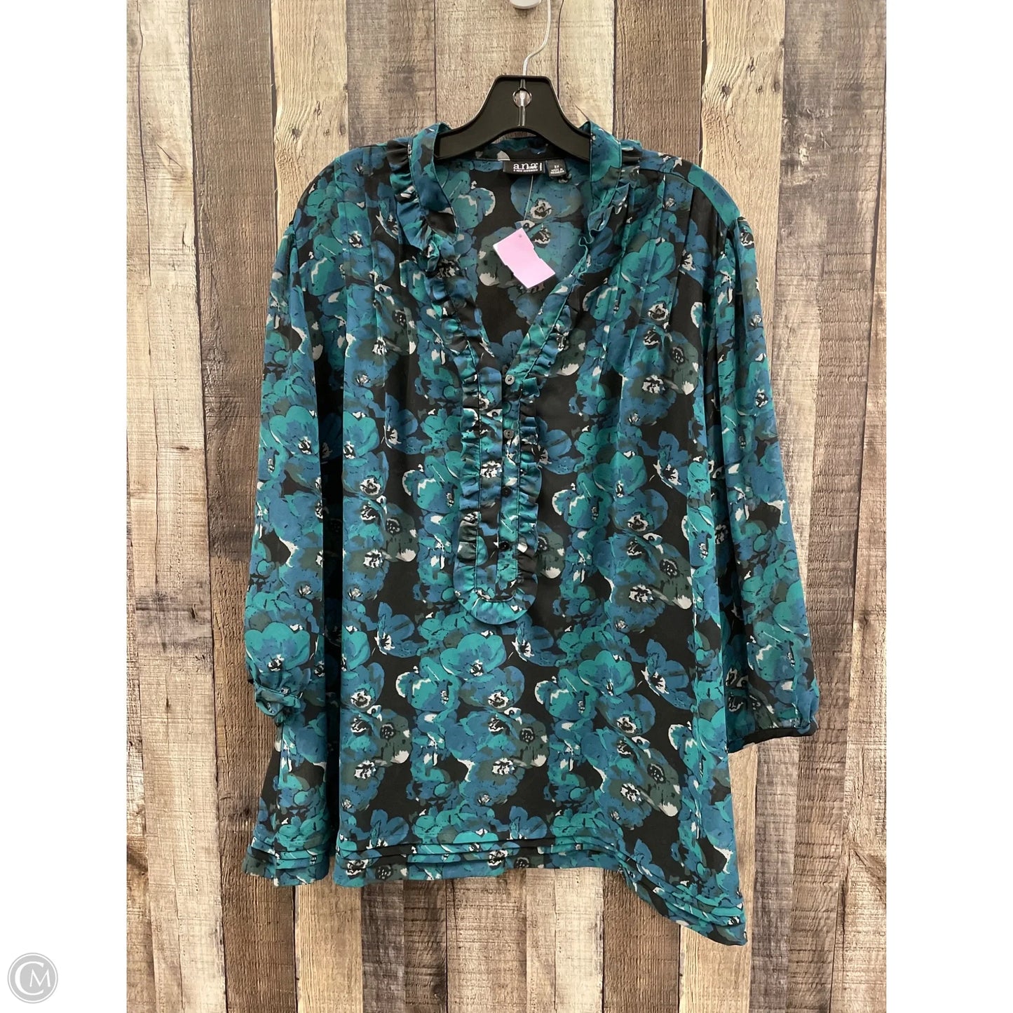 Top 3/4 Sleeve By Ana In Green, Size: 3x
