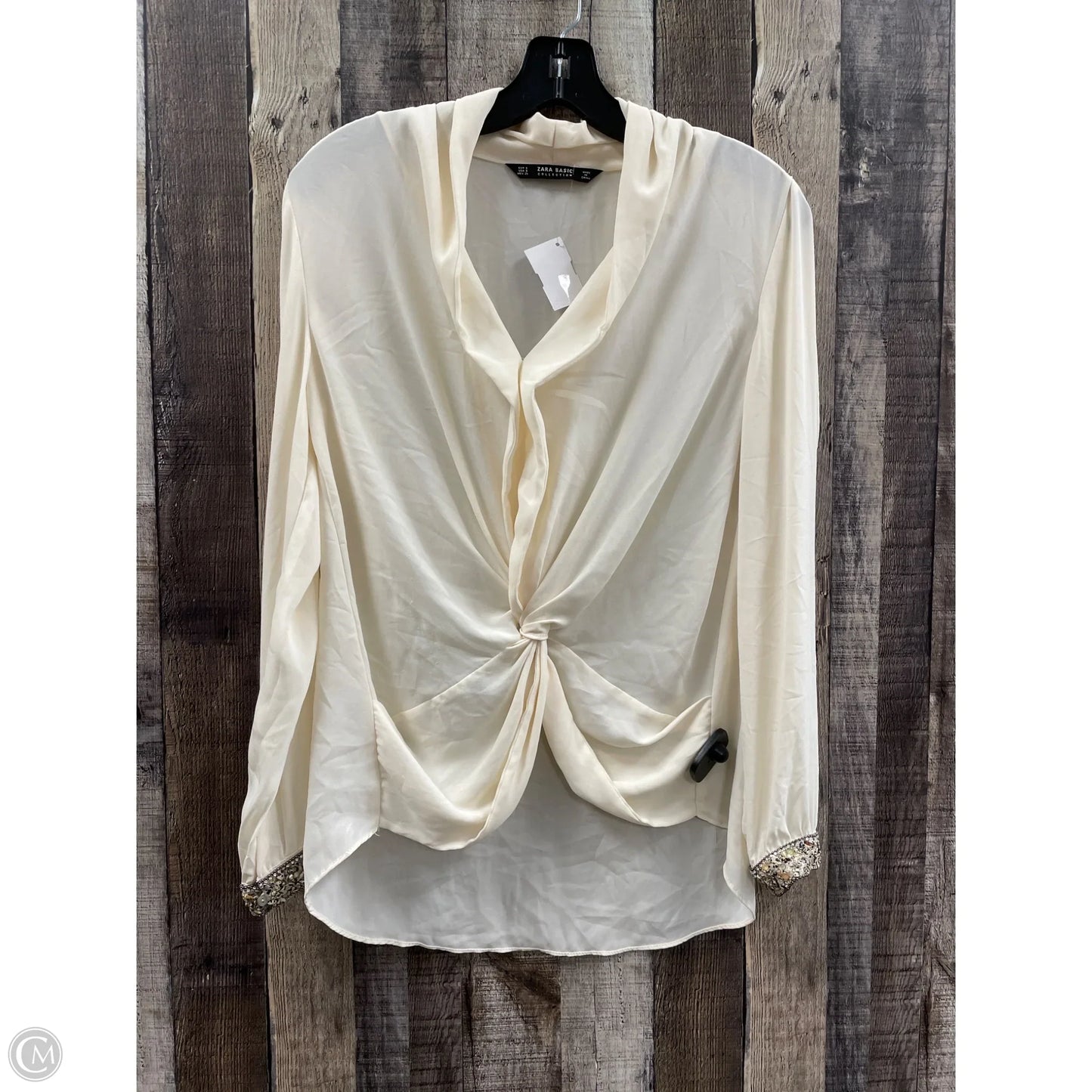 Top Long Sleeve By Zara Basic In Cream, Size: S