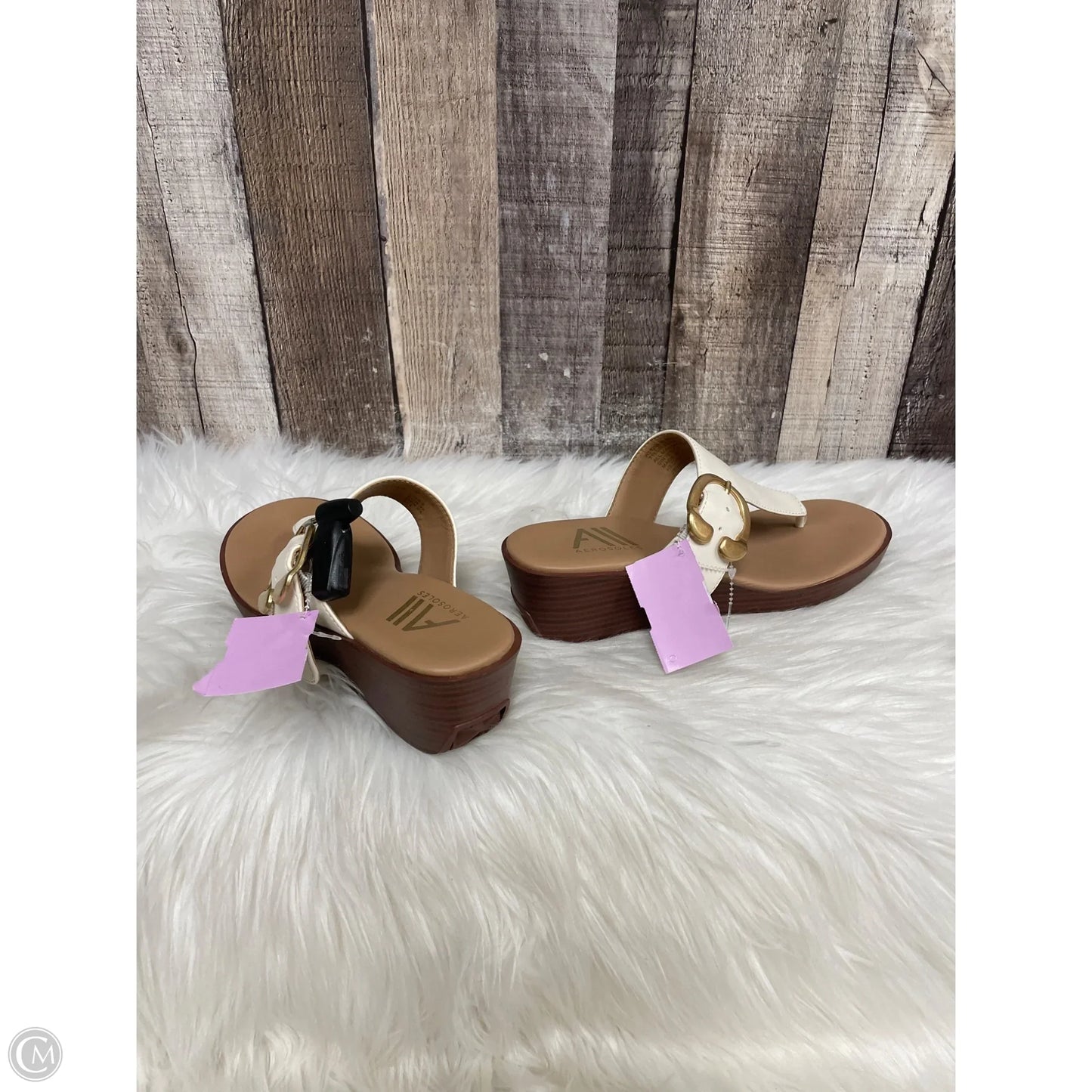 Sandals Heels Wedge By Aerosoles In Cream, Size: 6