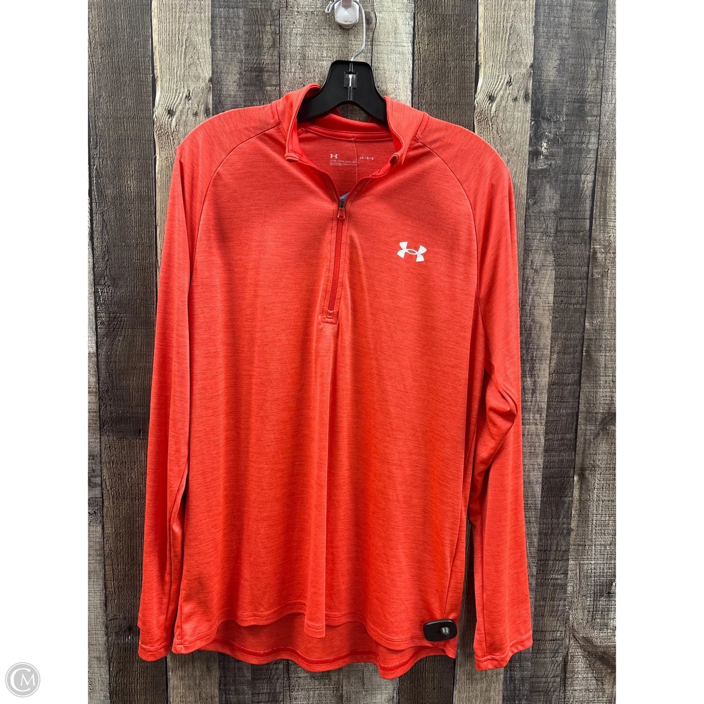 Athletic Top Long Sleeve Collar By Under Armour In Orange, Size: L