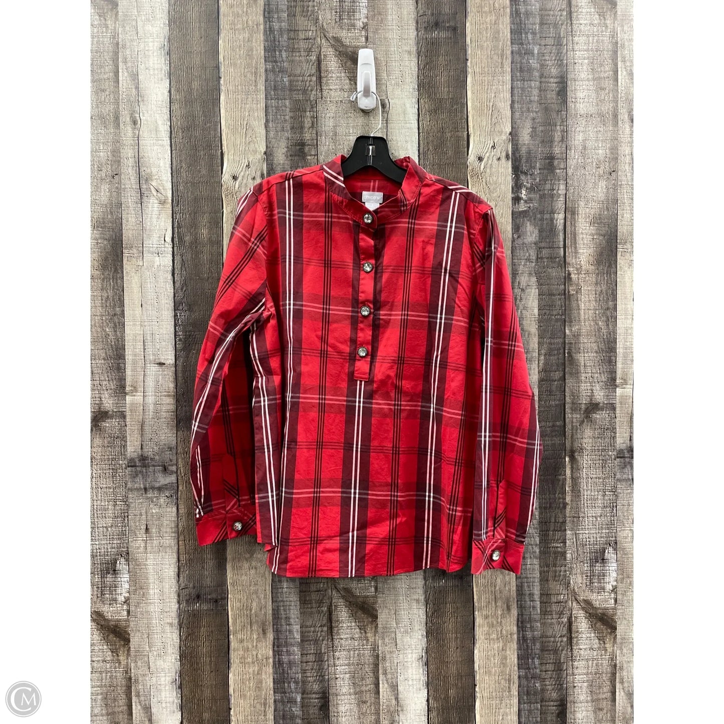 Top Long Sleeve By Chicos In Plaid Pattern, Size: L