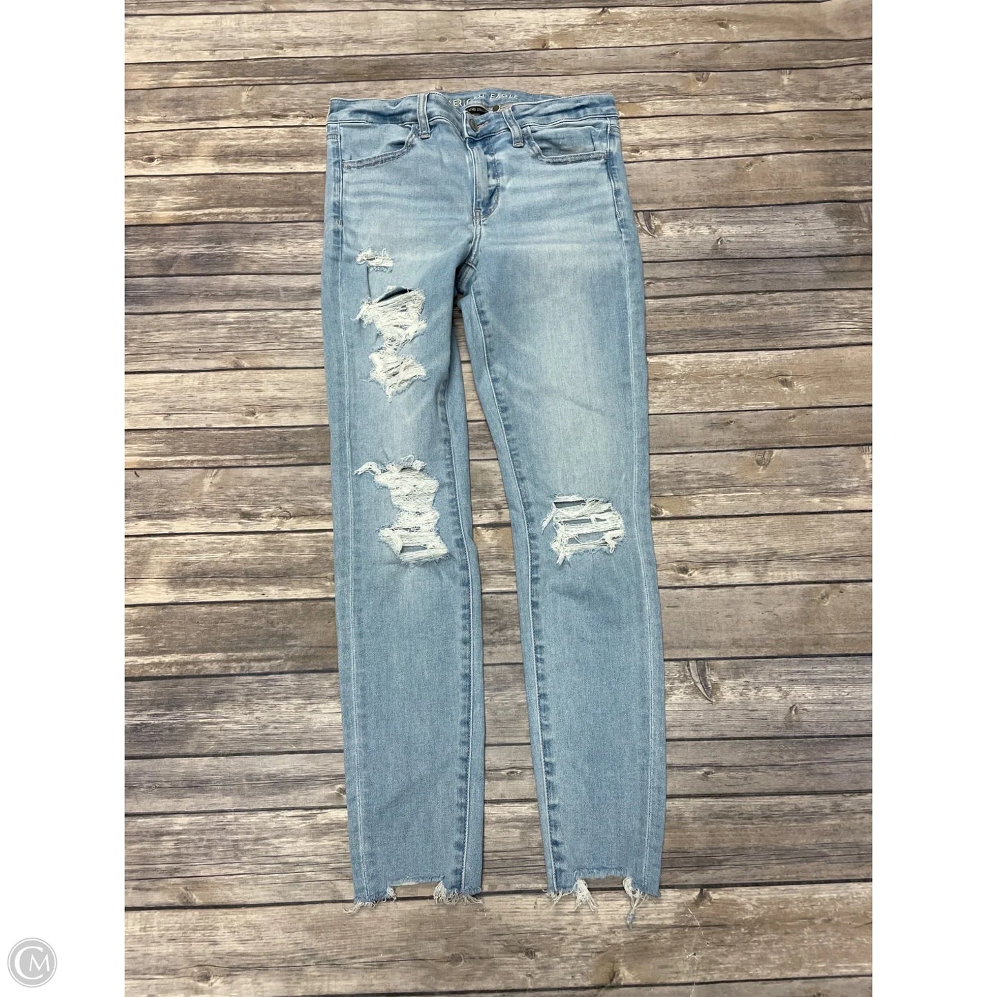 Jeans Skinny By American Eagle In Blue Denim, Size: 8