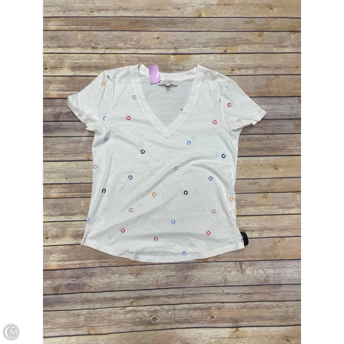 Top Short Sleeve By Loft In Beige, Size: M