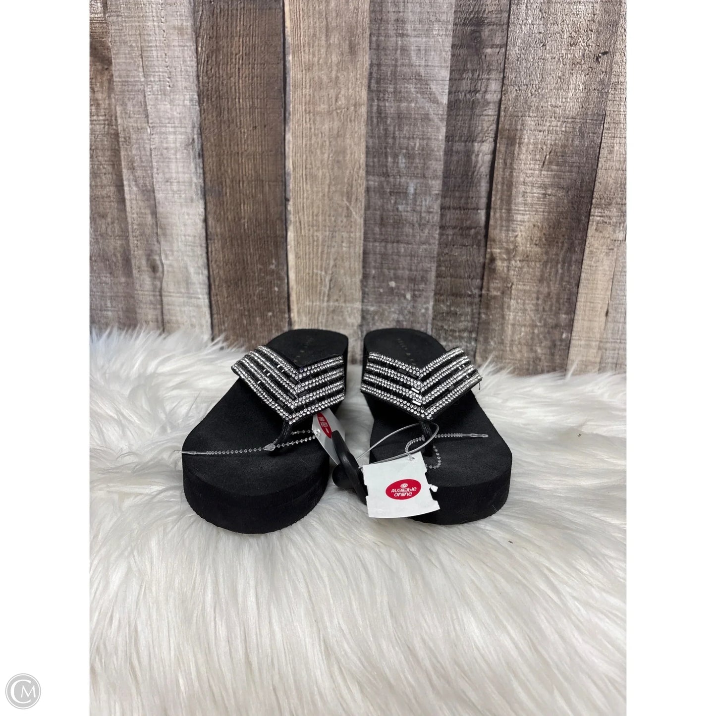 Sandals Heels Wedge By Kelly And Katie In Black & Silver, Size: 6