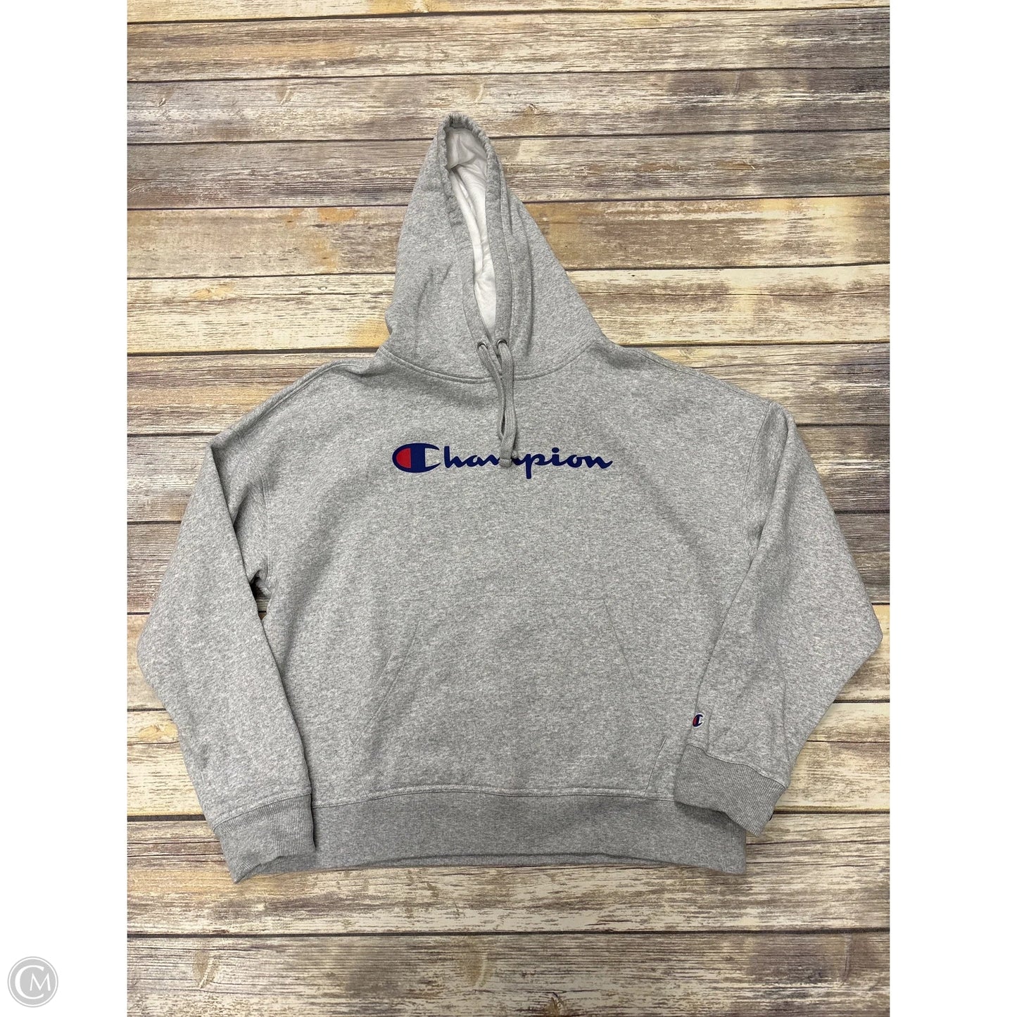 Sweatshirt Hoodie By Champion In Grey, Size: L