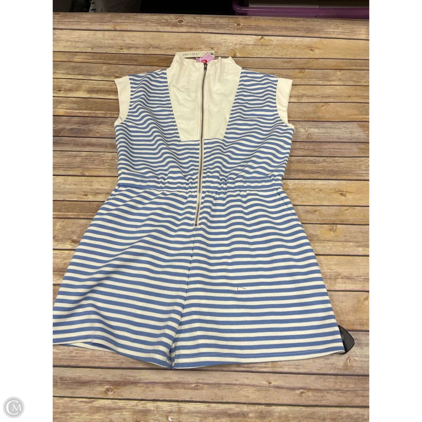 Romper By She + Sky In Blue & Cream, Size: L