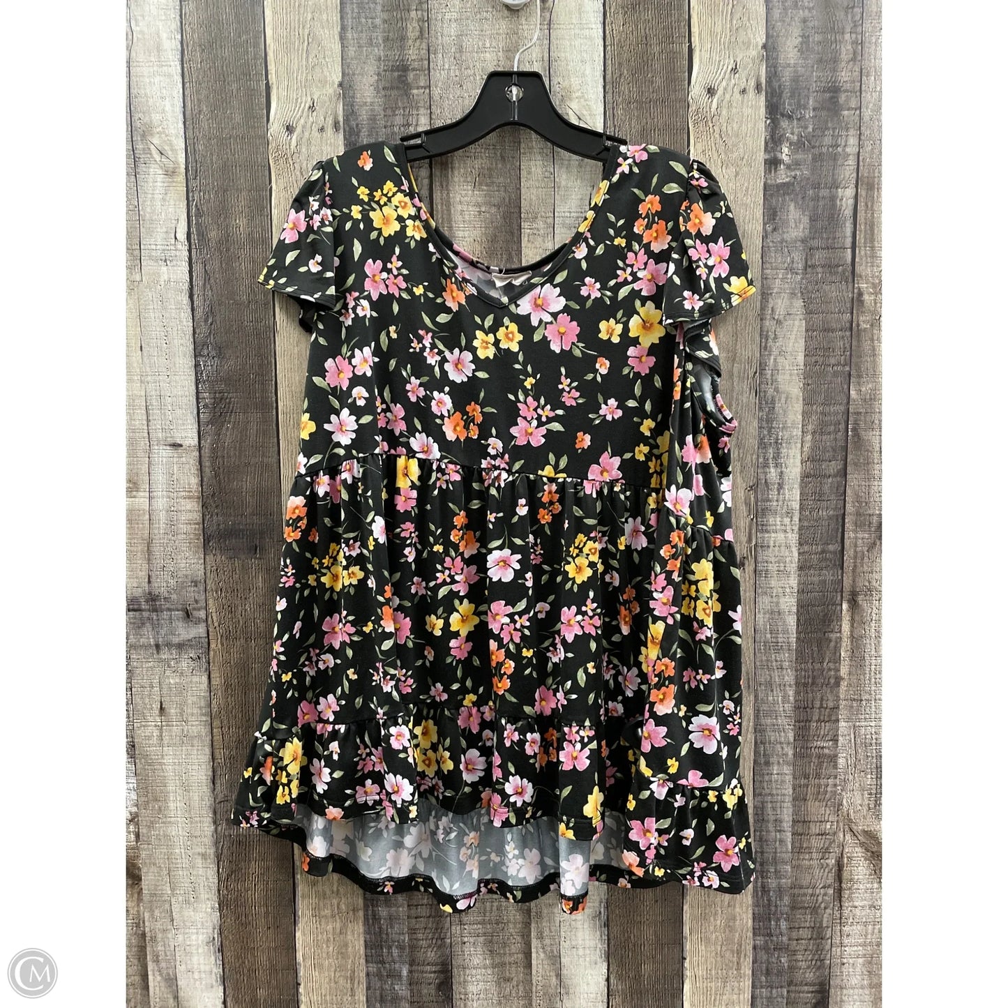 Top Short Sleeve By Cme In Floral Print, Size: 2x