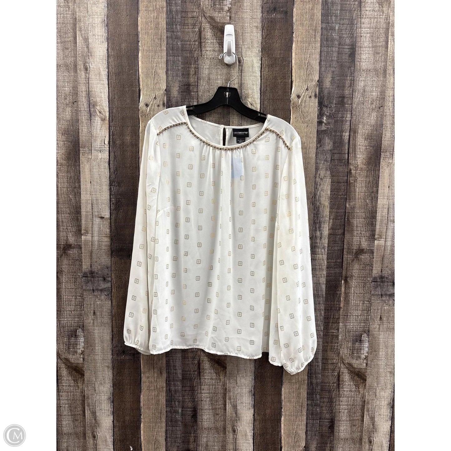 Top Long Sleeve By Liz Claiborne In Ivory, Size: L