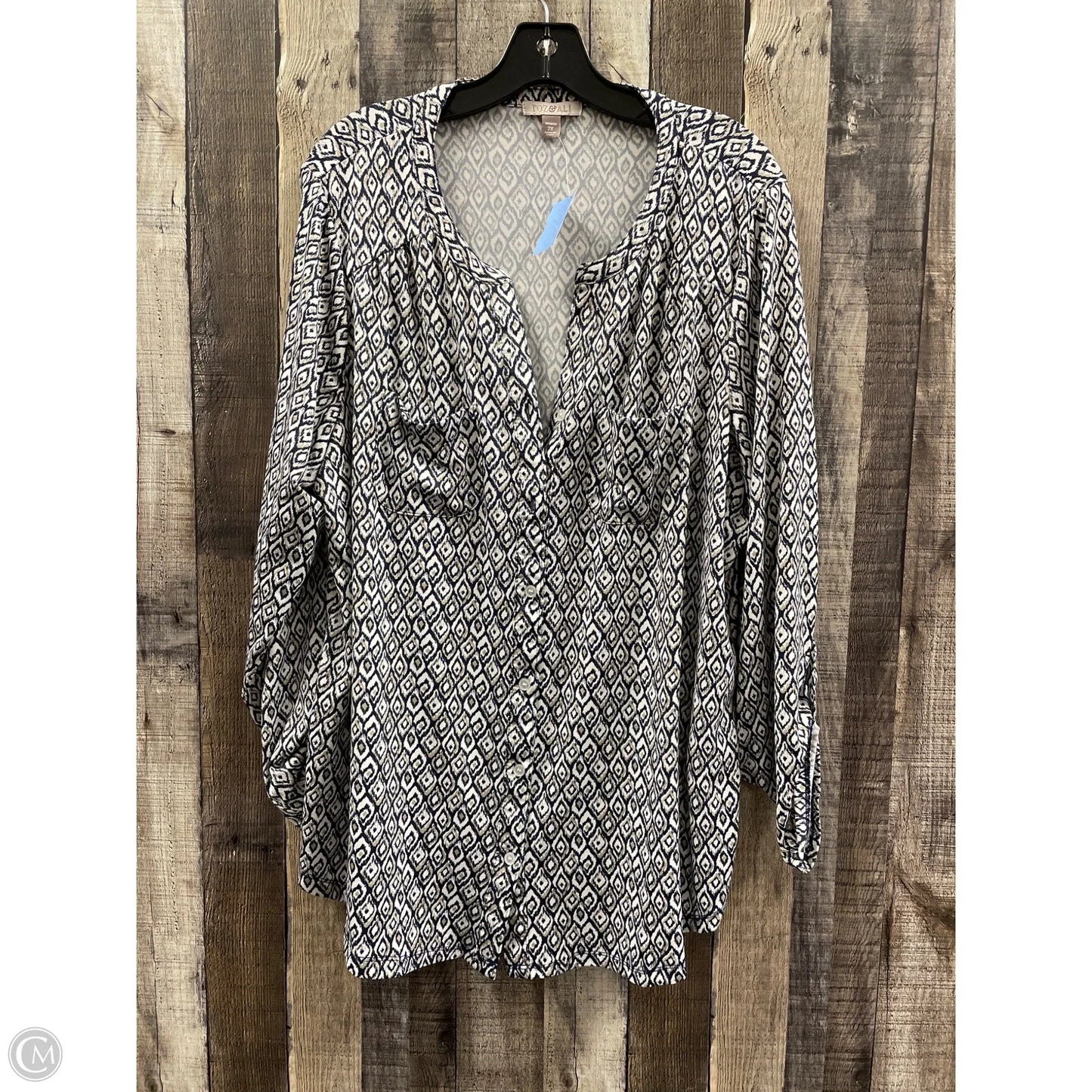 Top Long Sleeve By Roz And Ali In Blue & White, Size: 2x