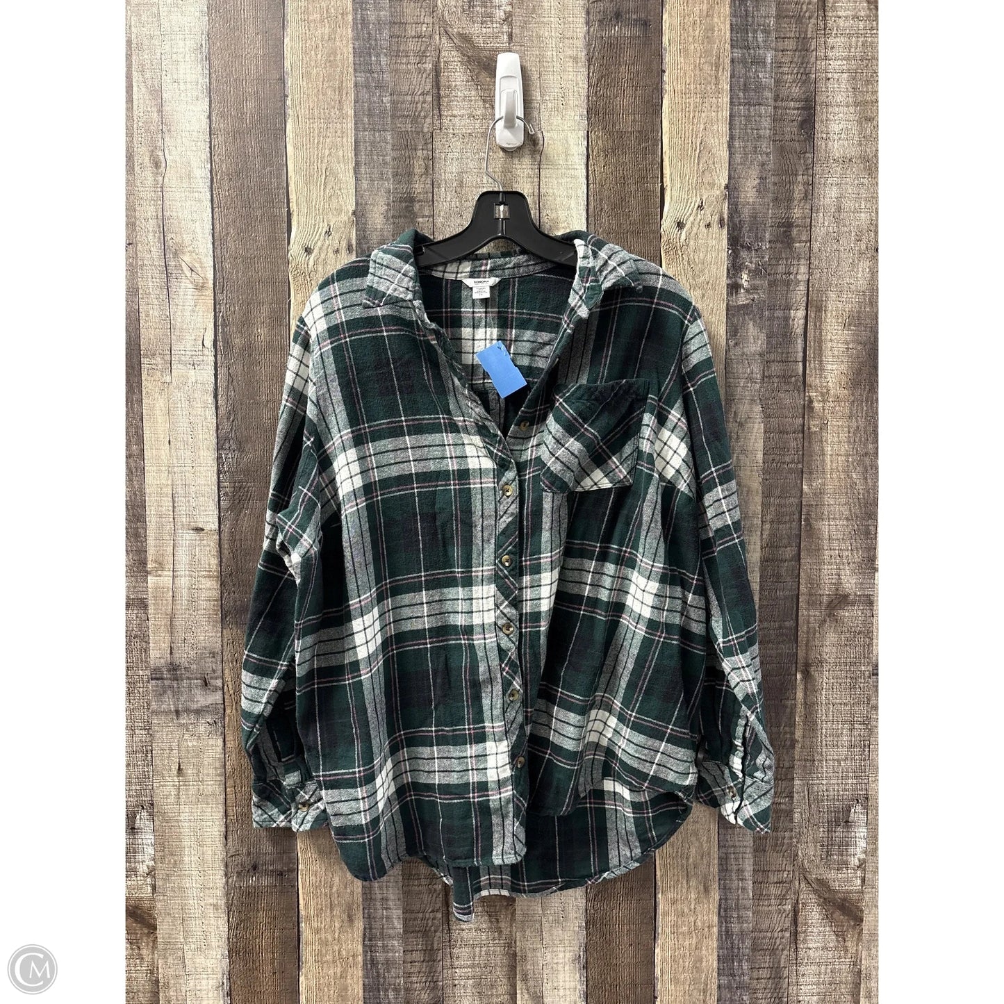 Top Long Sleeve By Sonoma In Green & White, Size: 1x