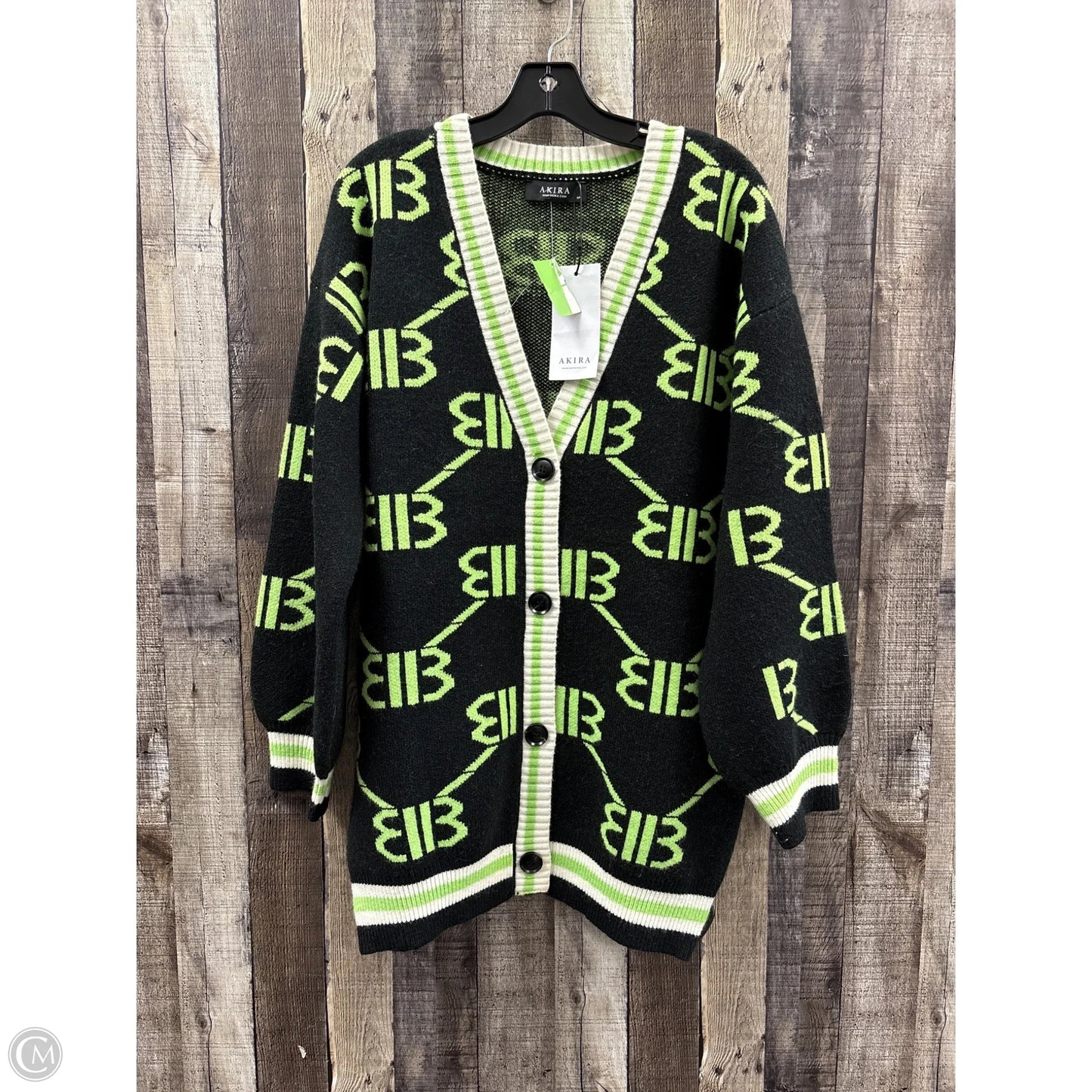 Sweater Cardigan By Akira In Black & Green, Size: S