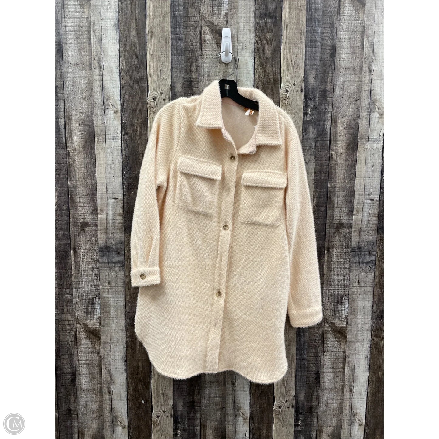 Jacket Shirt By Skies Are Blue In Peach, Size: S
