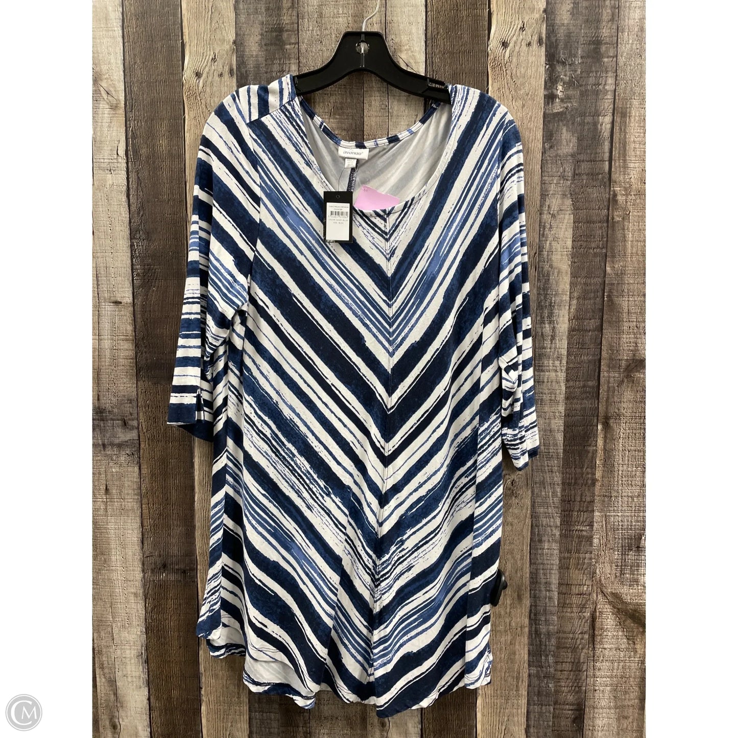 Top 3/4 Sleeve By Avenue In Blue & White, Size: 2x