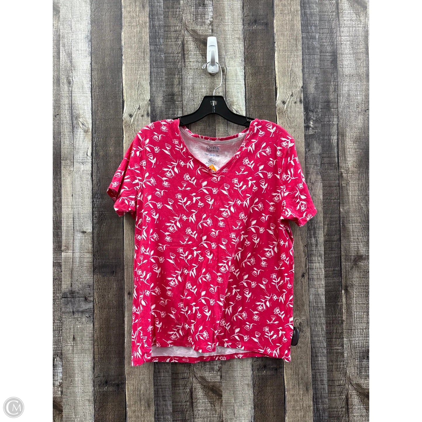 Top Short Sleeve By Croft And Barrow In Pink & White, Size: L