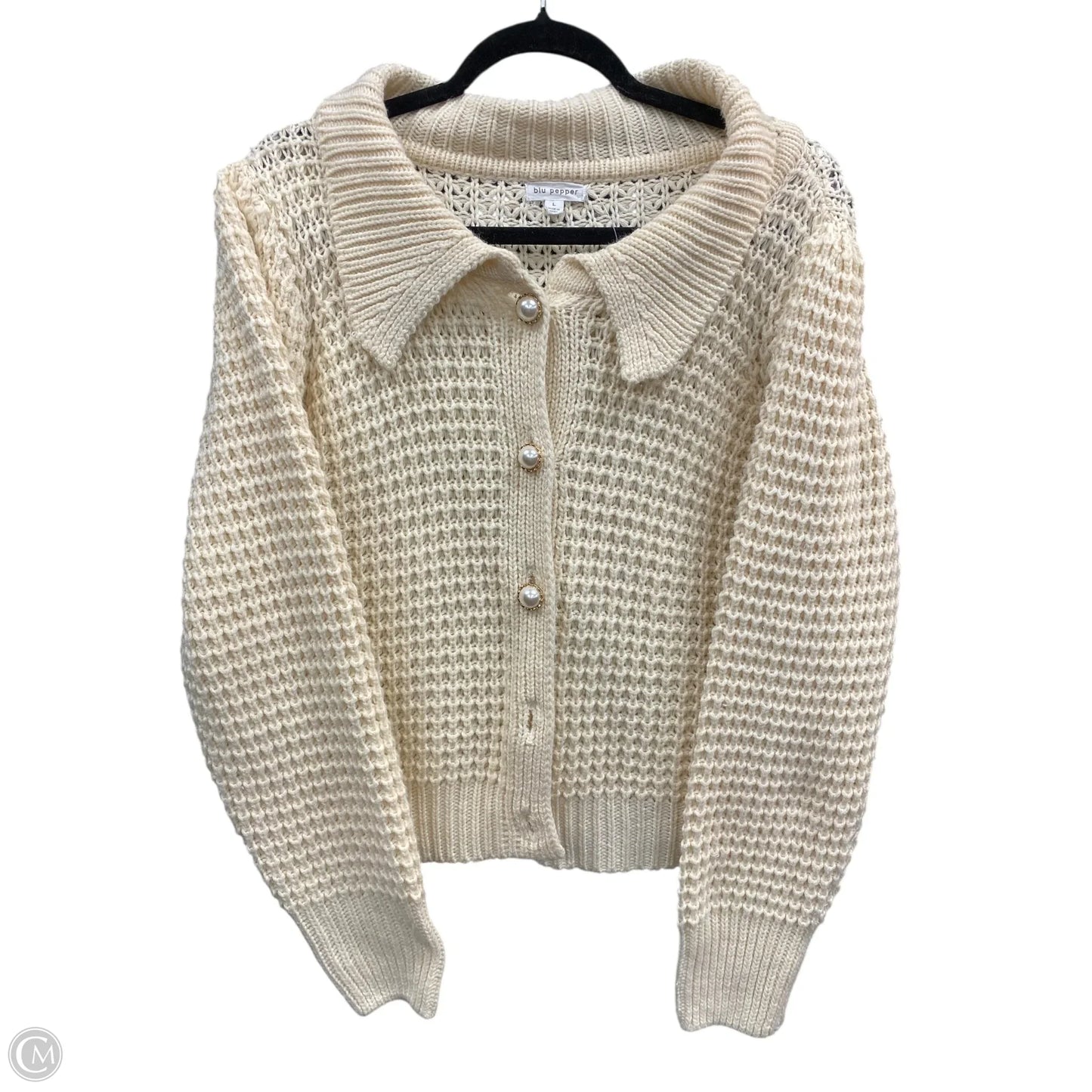 Sweater Cardigan By Blu Pepper In Cream & White, Size: L