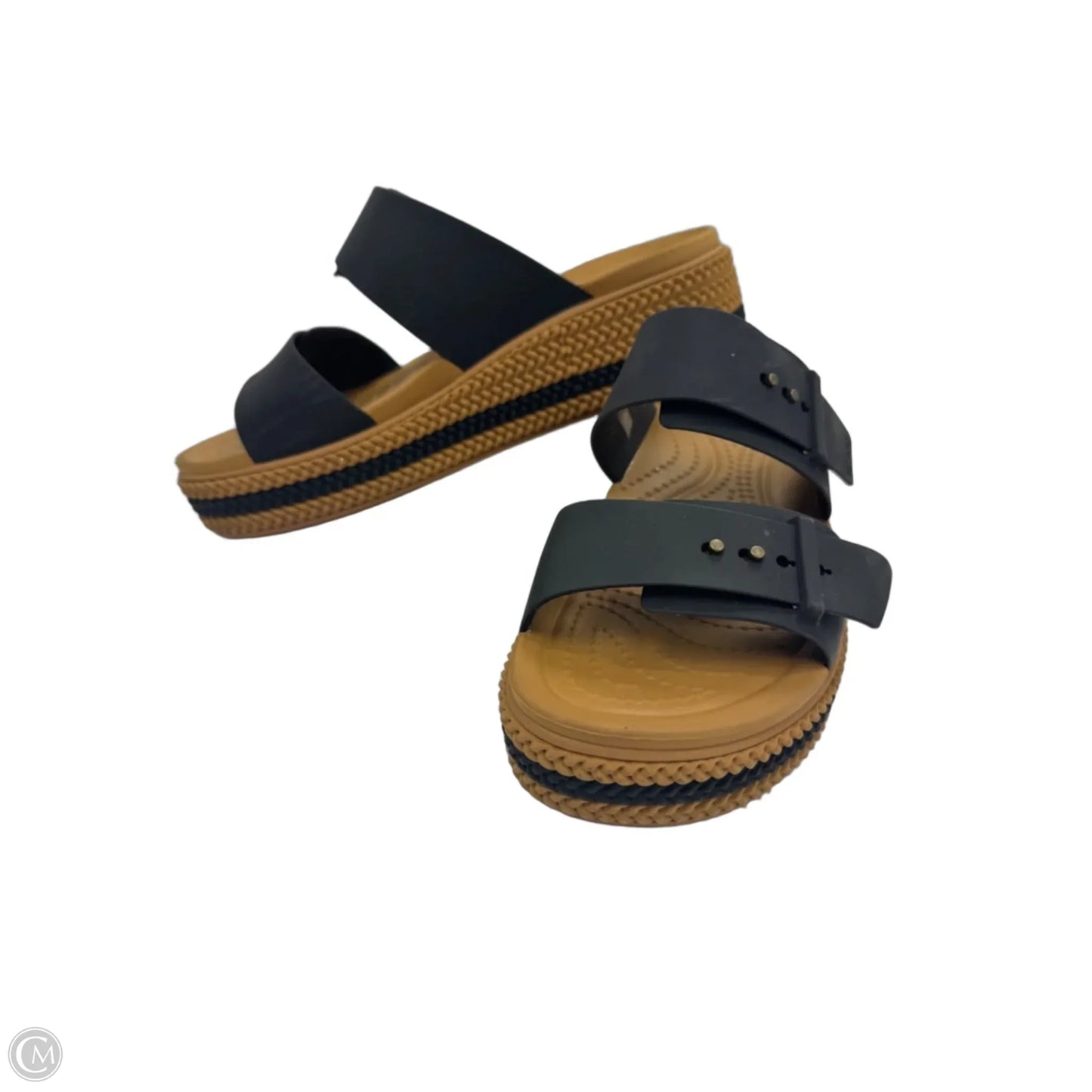 Sandals Heels Wedge By Crocs In Black & Brown, Size: 8